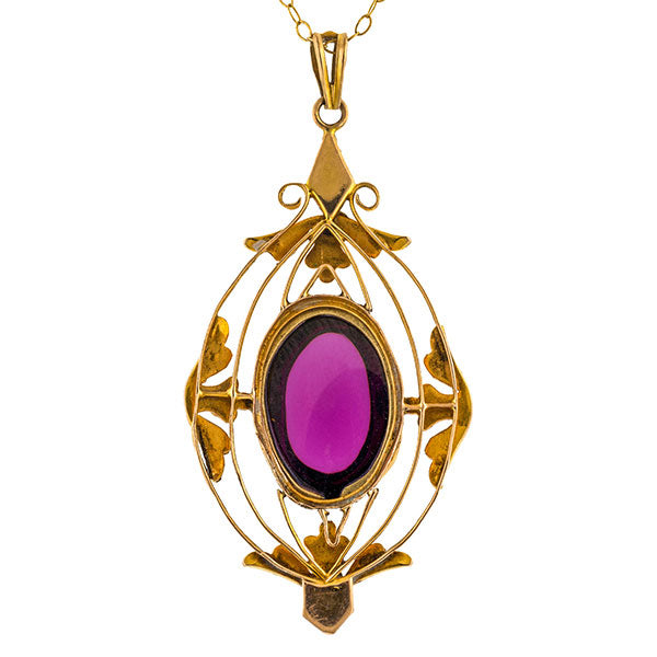 Antique Cabochon Garnet & Pearl Pendant sold by Doyle & Doyle vintage and antique jewelry boutique.