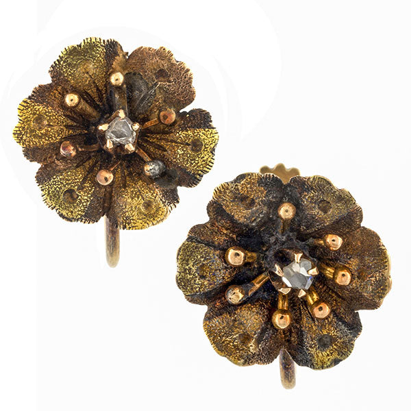 Vintage Diamond Flower Earrings sold by Doyle & Doyle vintage and antique jewelry boutique.