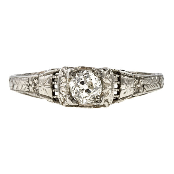 Art Deco Diamond Solitaire Engagement Ring, Old Euro 0.25ct. sold by Doyle & Doyle vintage and antique jewelry boutique.