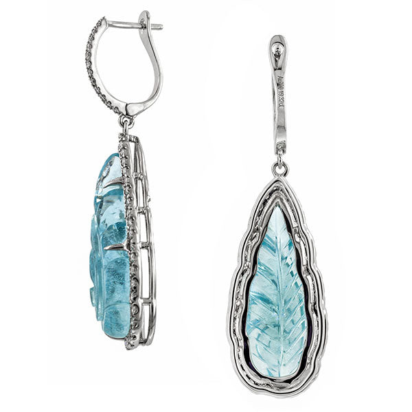 Carved Aquamarine & Diamond Earrings sold by Doyle & Doyle vintage and antique jewelry boutique.