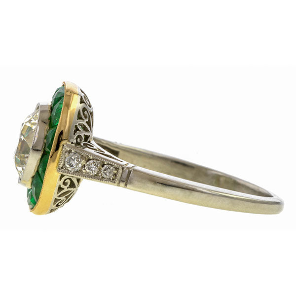 Old Euro Diamond & Emerald Engagement Ring, 1.41ct. sold by Doyle & Doyle a vintage and antique jewelry boutique.