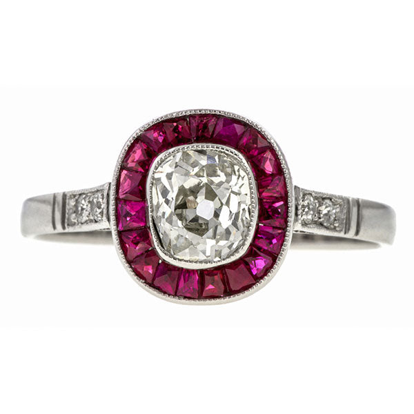 Old Mine Cut Diamond & Ruby Engagement Ring, 0.80ct.