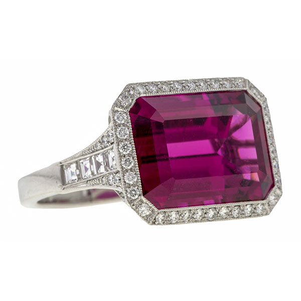 Emerald Cut Rubellite & Diamond Ring sold by Doyle & Doyle vintage and antique jewelry boutique.