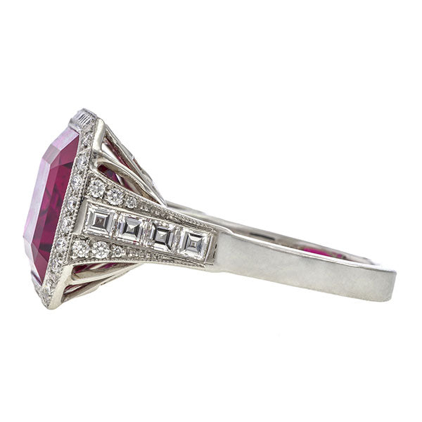Emerald Cut Rubellite & Diamond Ring sold by Doyle & Doyle vintage and antique jewelry boutique.