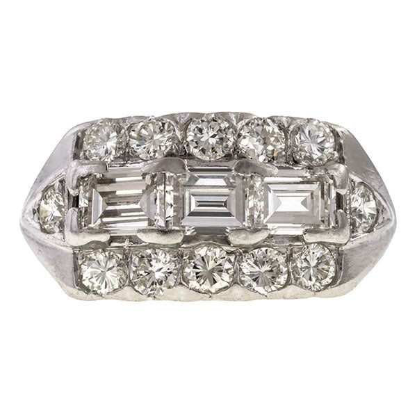 Vintage Rectangular Step Cut & Round Diamond Wedding Band Ring sold by Doyle & Doyle vintage and antique jewelry boutique.