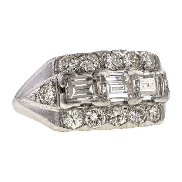 Vintage Rectangular Step Cut & Round Diamond Wedding Band Ring sold by Doyle & Doyle vintage and antique jewelry boutique.