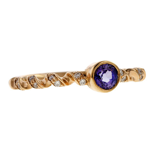 Estate Diamond, Brown Diamond &amp; Purple Sapphire Stacking Rings sold by Doyle & Doyle vintage and antique jewelry boutique.