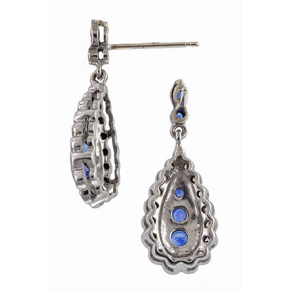 Vintage Sapphire & Diamond Drop Earrings sold by Doyle & Doyle vintage and antique jewelry boutique.