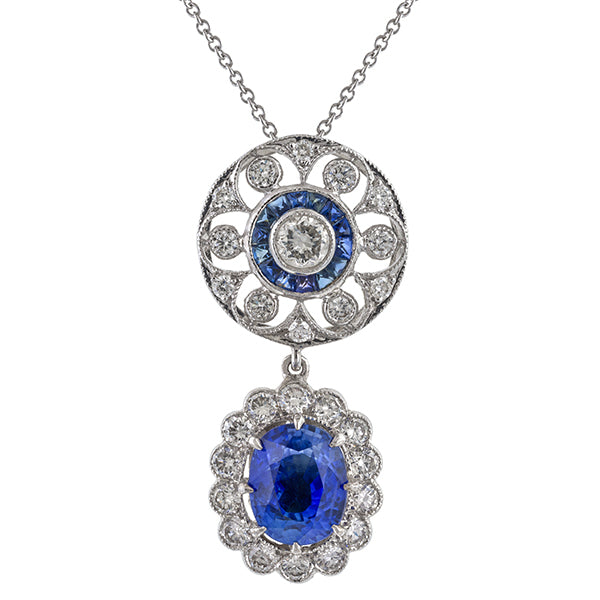 Vintage Sapphire 2.68ctw. & Diamond 1.06ctw. Pendant Necklace sold by Doyle & Doyle vintage and antique jewelry boutique.