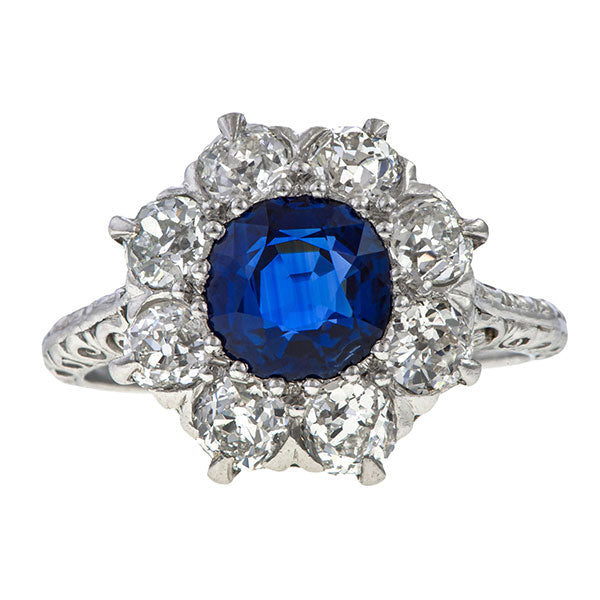 Antique Sapphire & Diamond Ring, 1.87ct, sold by Doyle & Doyle vintage and antique jewelry boutique.