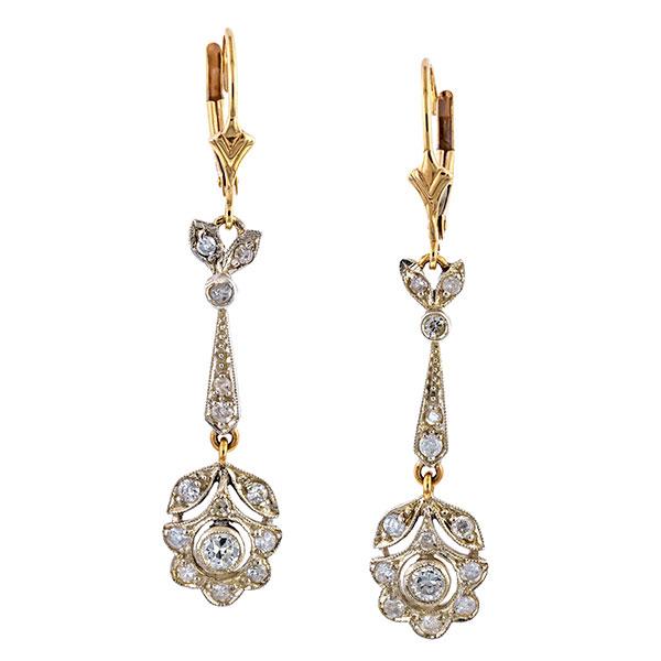 Vintage Diamond Drop Earrings sold by Doyle & Doyle vintage and antique jewelry boutique.