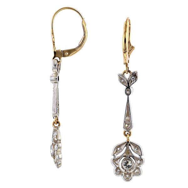Vintage Diamond Drop Earrings sold by Doyle & Doyle vintage and antique jewelry boutique.