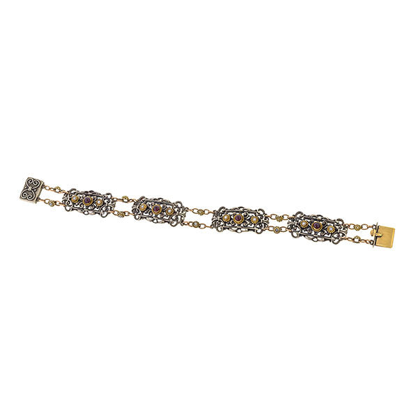 Victorian Garnet & Pearl Bracelet, Silver & Gold, sold by Doyle & Doyle an antique & vintage jewelry boutique.