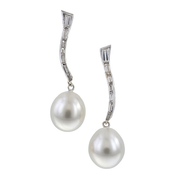 Vintage Diamond & Pearl Drop Earrings sold by Doyle & Doyle vintage and antique jewelry boutique.