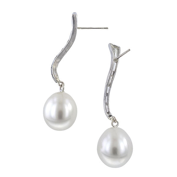 Vintage Diamond & Pearl Drop Earrings sold by Doyle & Doyle vintage and antique jewelry boutique.