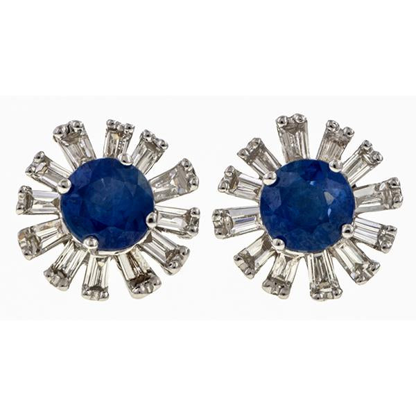 Sapphire & Baguette cut Diamond Stud Earrings sold by Doyle & Doyle an antique & estate jewelry boutique.