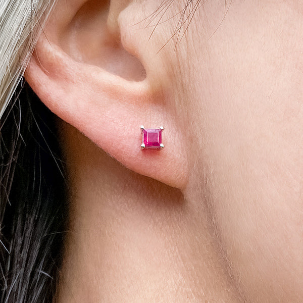 Square Ruby Stud Earrings sold by Doyle & Doyle vintage and antique jewelry boutique.