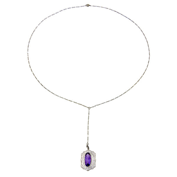 Vintage Filigree Amethyst Pendant Necklace
