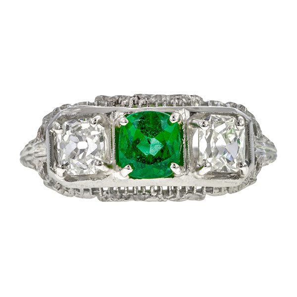 Art Deco Emerald & Diamond Ring, 0.59ct. sold by Doyle & Doyle vintage and antique jewelry boutique.