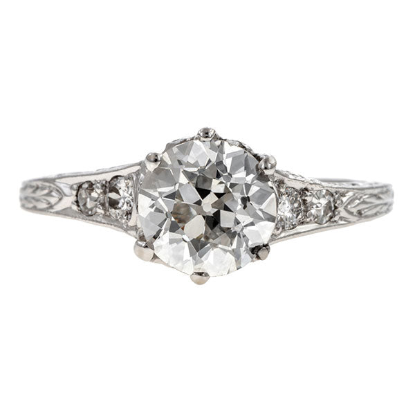 Edwardian Filigree Engagement Ring, Old Euro 1.22ct. sold by Doyle & Doyle vintage and antique jewelry boutique.