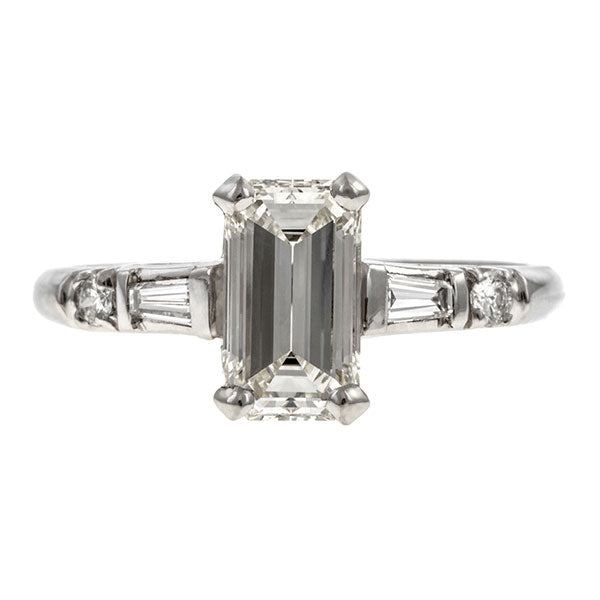 Vintage Engagement Ring, Emerald Cut 1.11ct. sold by Doyle & Doyle vintage and antique jewelry boutique.