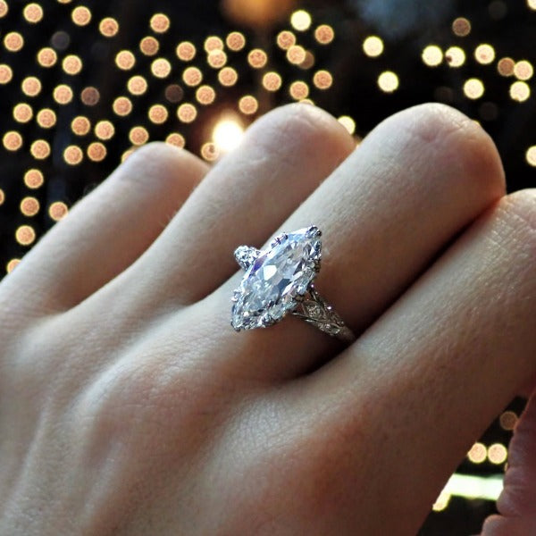 Vintage Marquise Cut Diamond Platinum Engagement Ring
