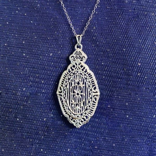 Vintage Filigree Pendant Necklace sold by Doyle & Doyle vintage and antique jewelry boutique