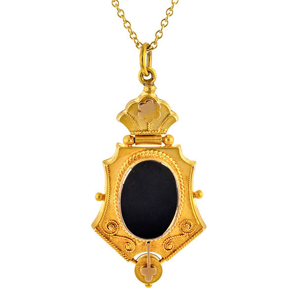Victorian Onyx Pendant sold by Doyle & Doyle vintage and antique jewelry boutique.