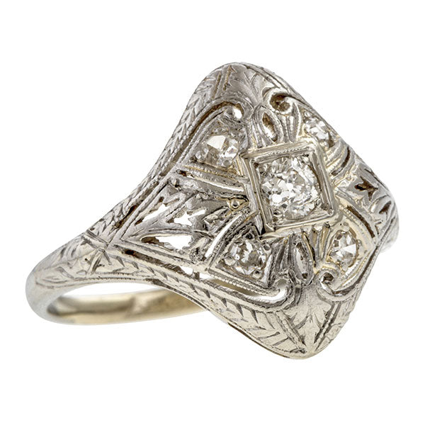 Art Deco Filigree Diamond Ring sold by Doyle & Doyle vintage and antique jewelry boutique.