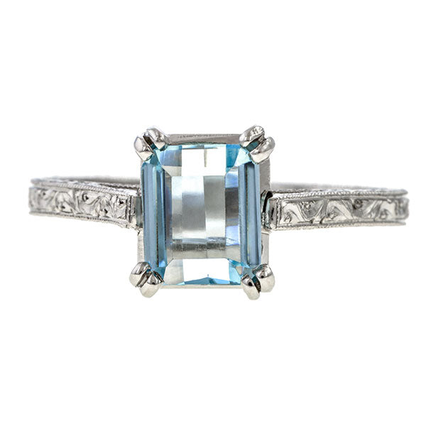Estate Aquamarine Solitaire Ring sold by Doyle & Doyle and antiqye abd vintage jewelry boutique.