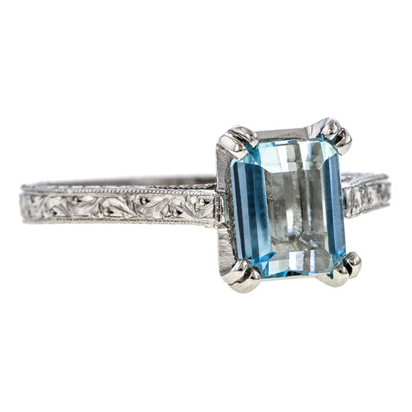 Estate Aquamarine Solitaire Ring sold by Doyle & Doyle and antique and vintage jewelry boutique.