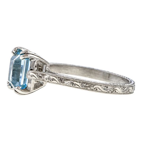 Estate Aquamarine Solitaire Ring sold by Doyle & Doyle and antiqye abd vintage jewelry boutique.