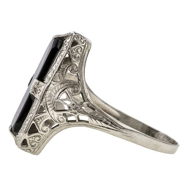 Filigree Onyx Ring sold by Doyle & Doyle vintage and antique jewelry boutique.