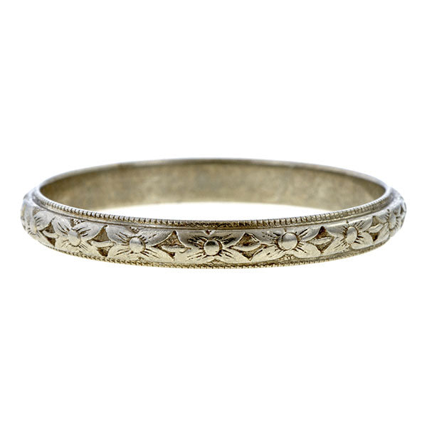 Vintage Patterned Wedding Band, 18k white sold by Doyle & Doyle vintage and antique jewelry boutique.