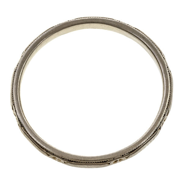 Vintage Patterned Wedding Band, White Gold sold by Doyle & Doyle vintage and antique jewelry boutique.