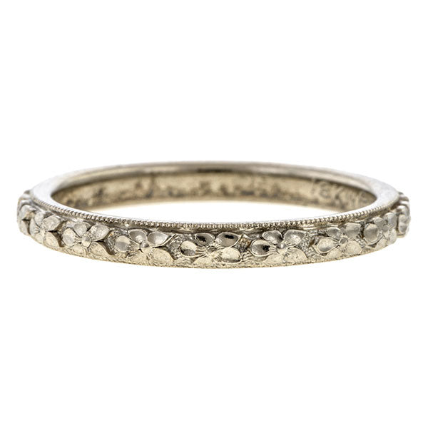 Vintage Patterned Wedding Band, White Gold sold by Doyle & Doyle vintage and antique jewelry boutique.