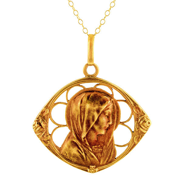 Art Deco Virgin Mary Pendant sold by Doyle & Doyle vintage and antique jewelry boutique.