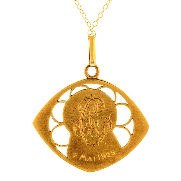 Art Deco Virgin Mary Pendant sold by Doyle & Doyle vintage and antique jewelry boutique.