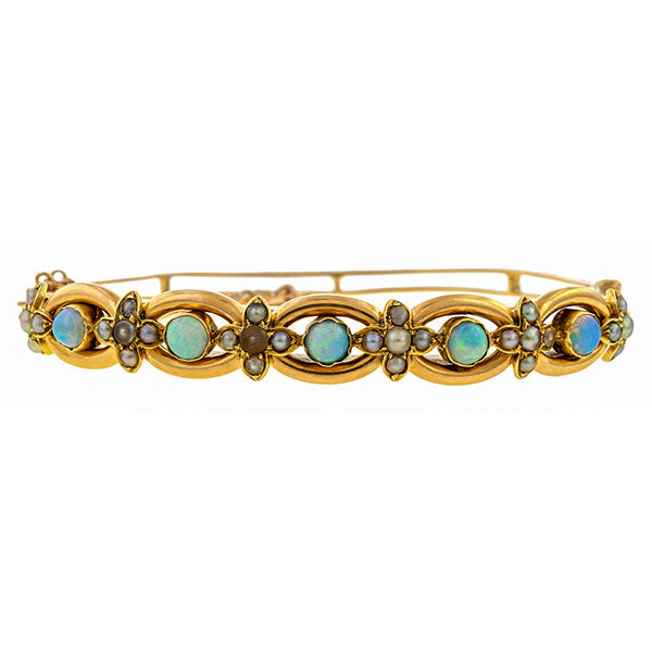 Victorian Opal & Pearl Bangle Bracelet sold by Doyle and Doyle an antique and vintage jewelry boutique.