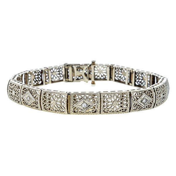 Vintage Filigree Diamond Bracelet sold by Doyle & Doyle vintage and antique jewelry boutique,