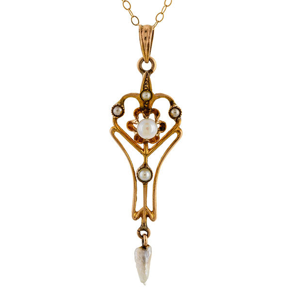 Antique Pearl & Diamond Lavalier Pendant sold by Doyle & Doyle an antique & vintage jewelry boutique.