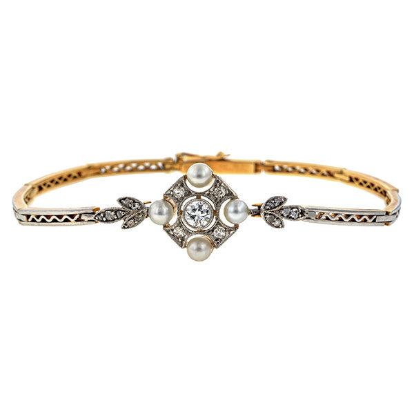 Art Deco Diamond & Pearl Bracelet sold by Doyle & Doyle vintage and antique jewelry boutique.