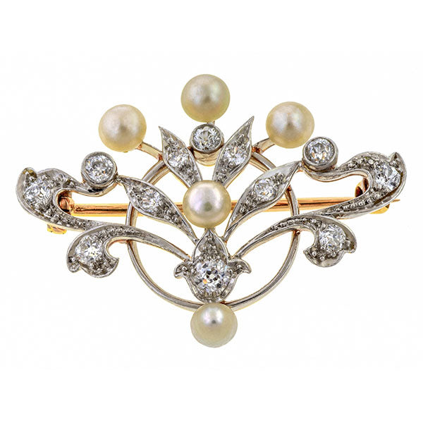 Antique Diamond & Pearl Pin sold by Doyle & Doyle vintage and antique jewelry boutique.