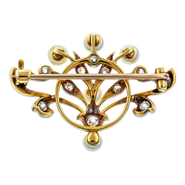 Antique Diamond & Pearl Pin sold by Doyle & Doyle vintage and antique jewelry boutique.