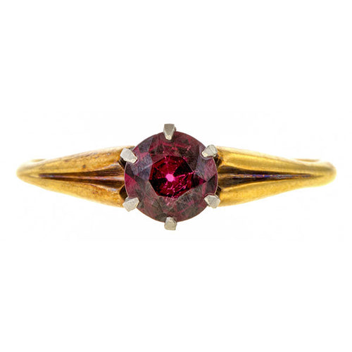 Antique 1915 Garnet Solitaire Ring sold by Doyle & Doyle vintage and antique jewelry boutique.