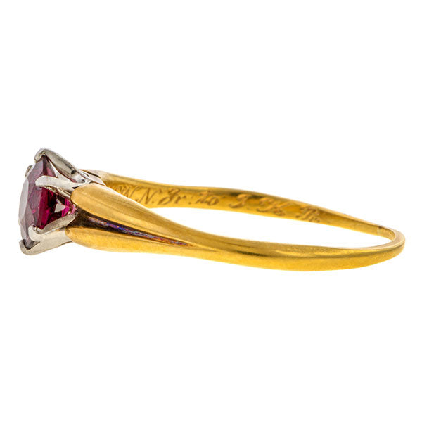Antique Garnet Solitaire Ring sold by Doyle & Doyle vintage and antique jewelry boutique.