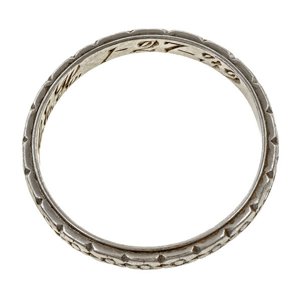 Art Deco Patterned Wedding Band sold by Doyle & Doyle vintage and antique jewelry boutique.