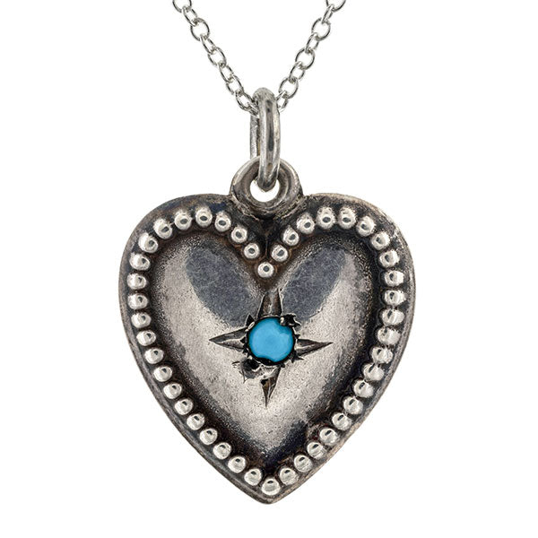 Antique Turquoise Heart Charm sold by Doyle & Doyle an antique and vintage jewelry boutique.