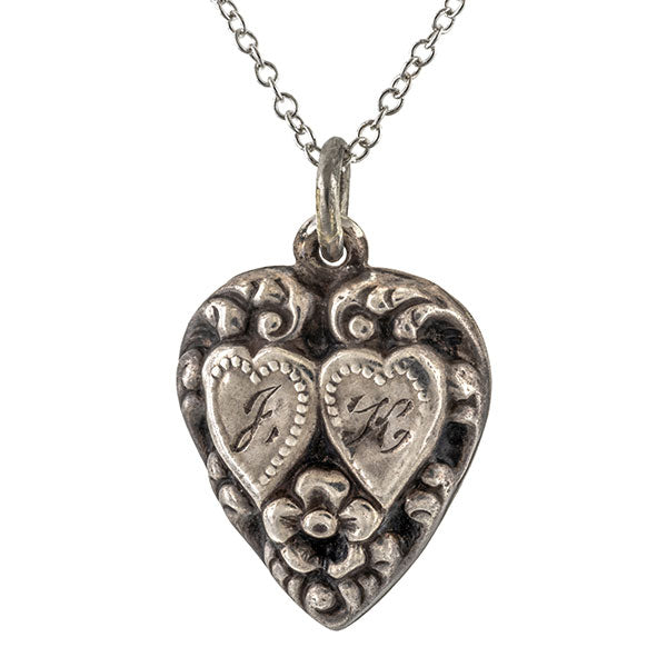 Antique Heart w/ Twin Hearts Charm sold by Doyle & Doyle an antique & vintage jewelry boutique.