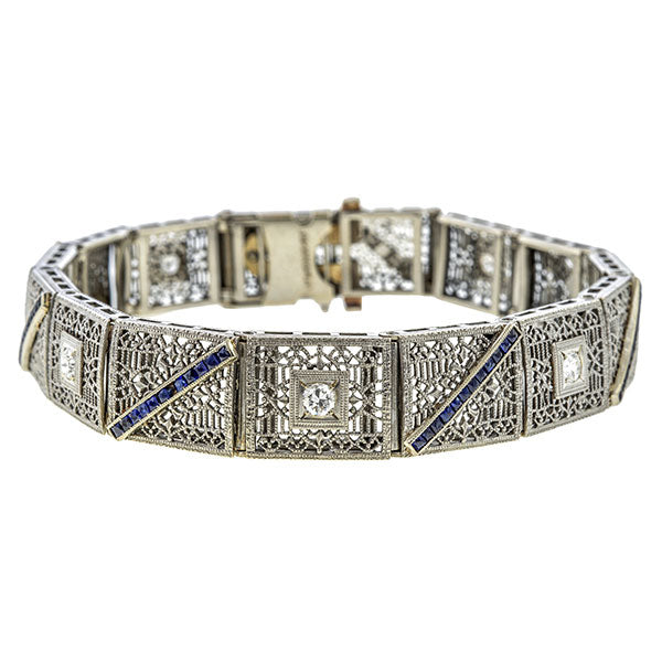 Art Deco Diamond & Sapphire Bracelet sold by Doyle & Doyle vintage and antique jewelry boutique.